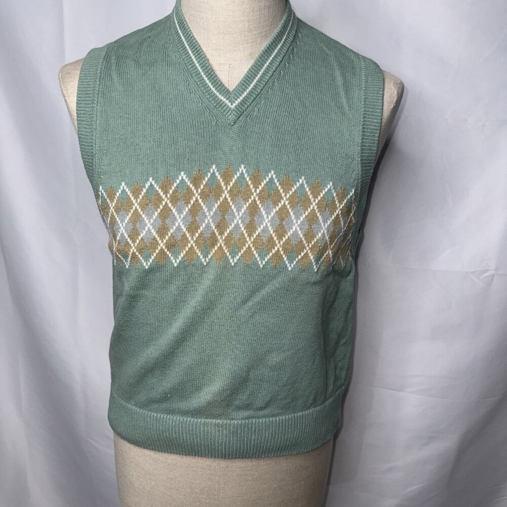 Vintage Gap Womens Argyle Sweater Vest Sz S Green Y2K Preppy School Girl College
